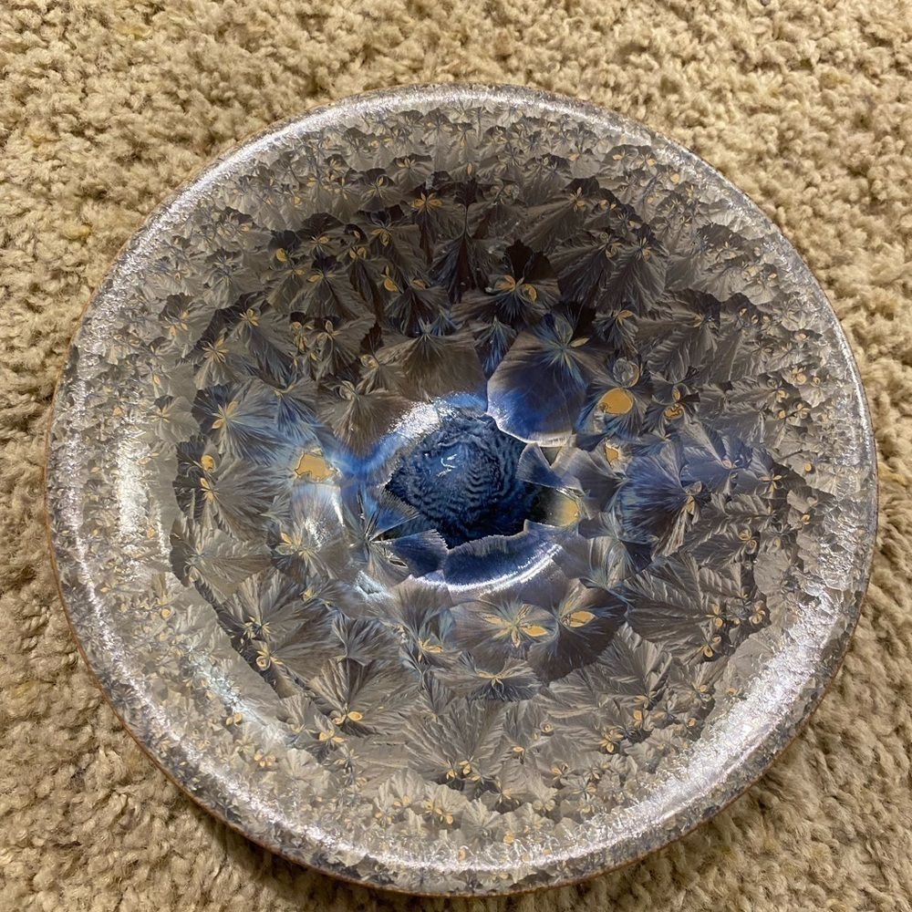 Crystalline Glaze Pottery Artist Stamped 2000 - 330 Blue Bowl Ceramics